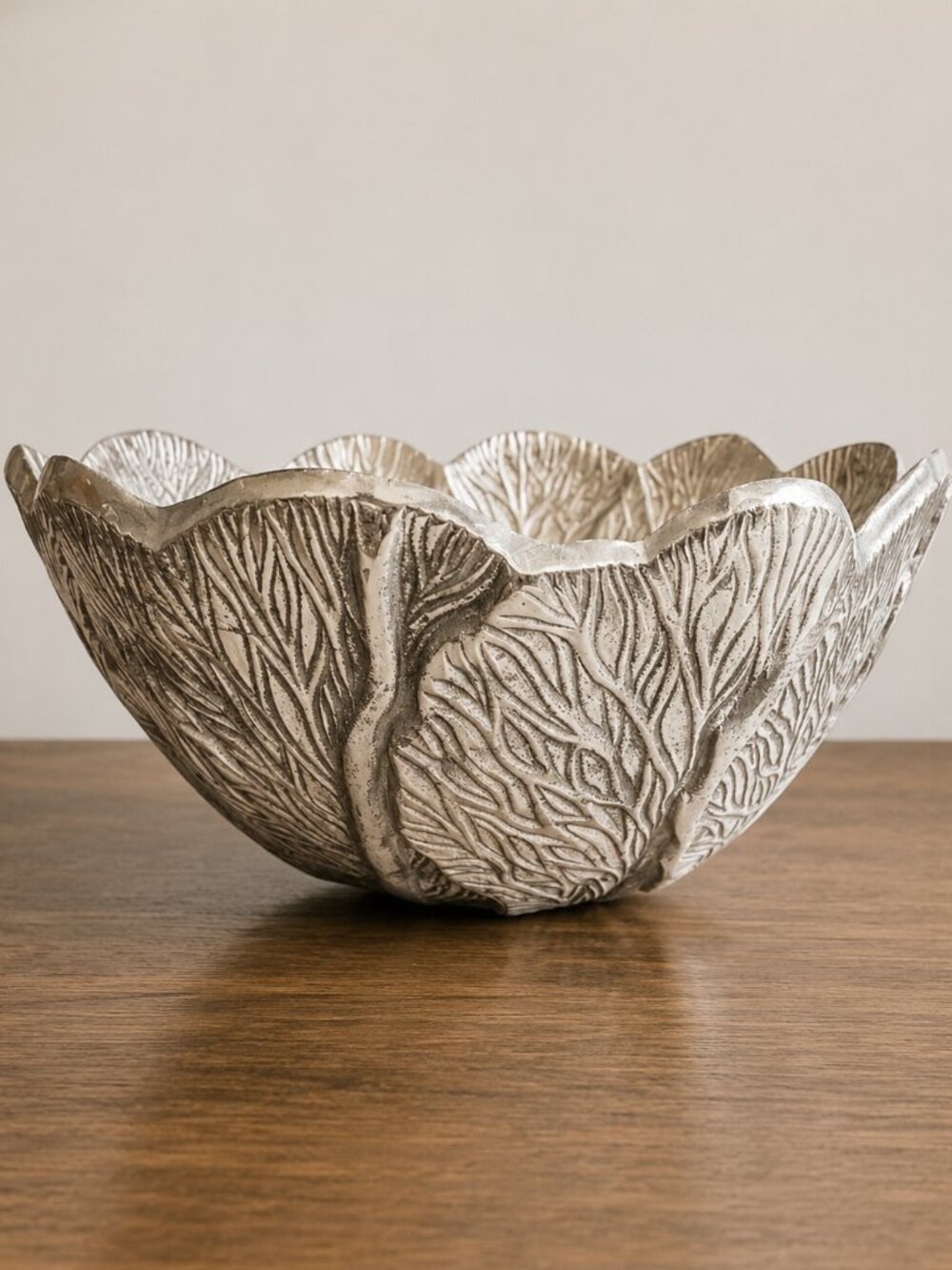 Vintage Pewter Leaf Bowl Large Heavy Botanical Centerpiece 11.5"
